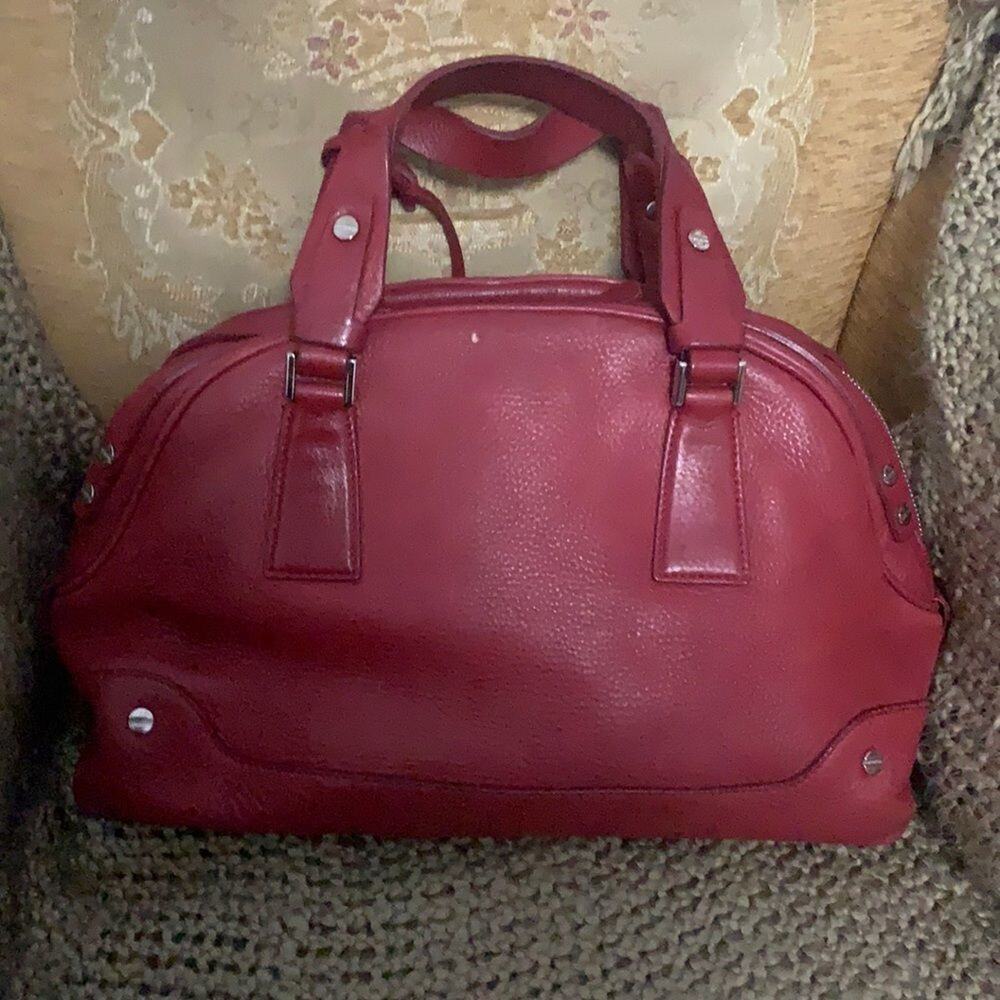 AUTHENTIC BORBONESE LEATHER PEBBLE GRAIN RED BAG WITH‎ SILVER HARDWARE